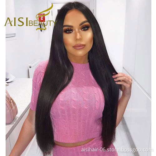 Aisi Beauty Wholesale Vendor Cheap Long Silky Straight Black Wig Swiss Lace Synthetic Hair For Black Women Lace Front Wig
